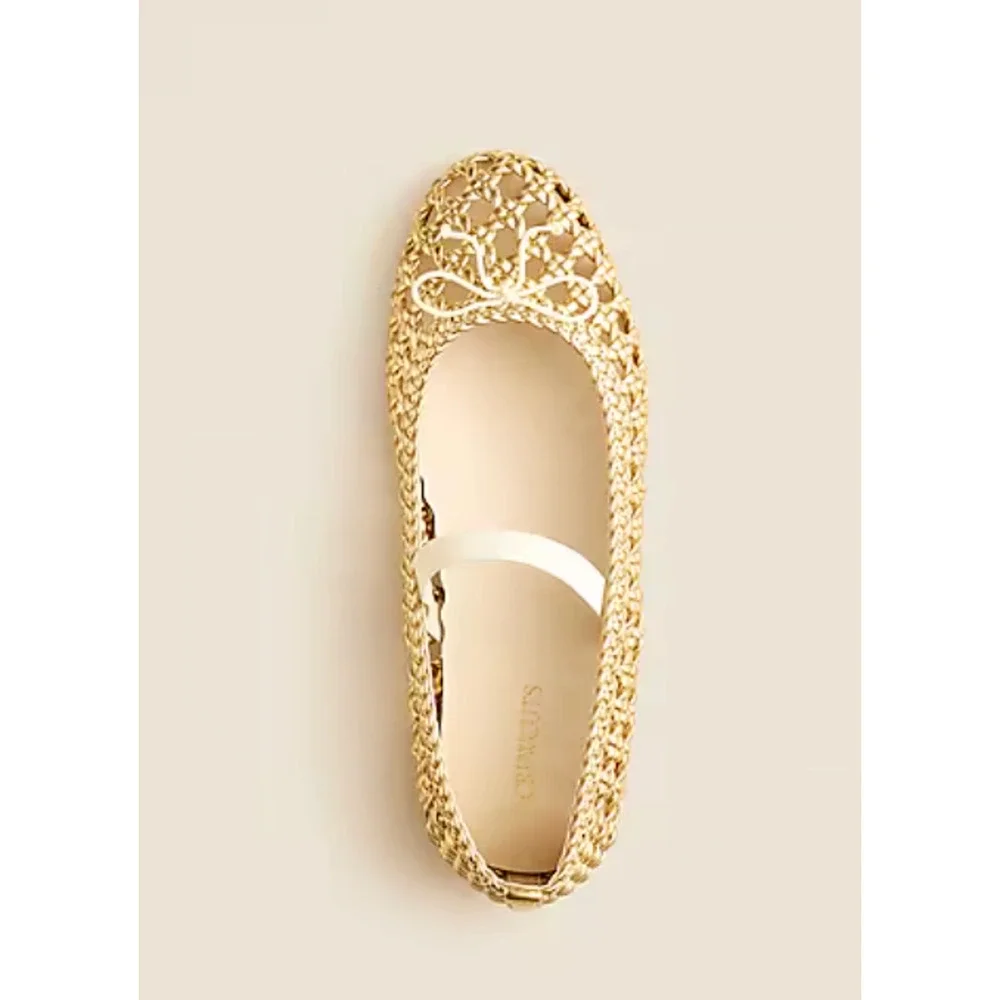 NWT J. Crew crewcuts Girls Basketweave Ballet Flat 12 Mary Jane Gold CJ095